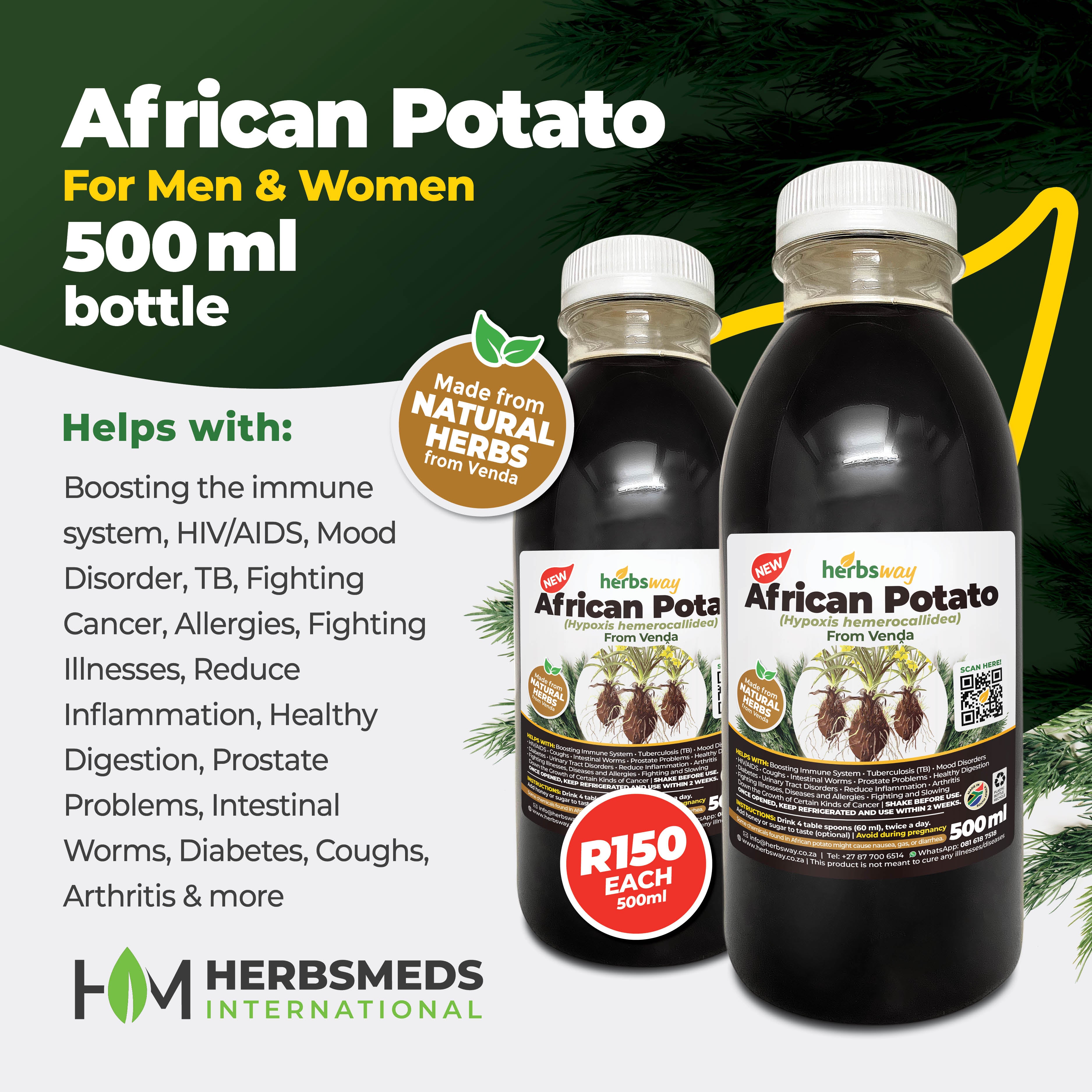 Premium African Potato Liquid Tonic (Hypoxis Hemerocallidea) 500ml – Natural Immune & Wellness Support